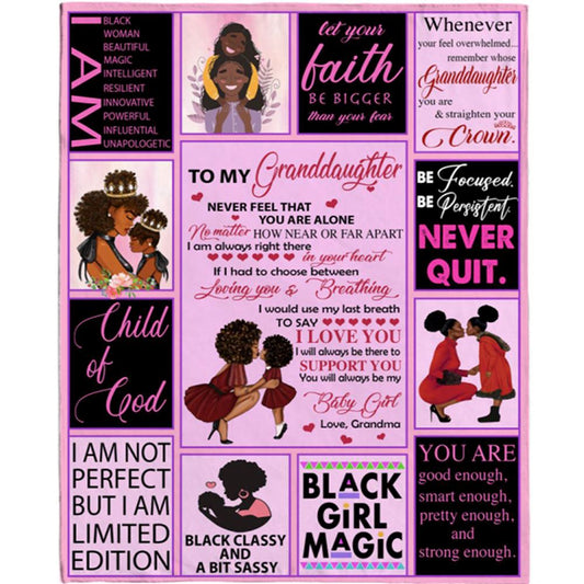 Personalized To My Granddaughter Black Girl Magic Grandma Love You Never Quit Classy Sassy Gift Ideas Blanket, Mother's Day Blanket