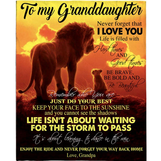 Personalized To My Granddaughter Brave Bold Beautiful Gift Ideas From Grandpa Lion Blanket, Mother's Day Blanket
