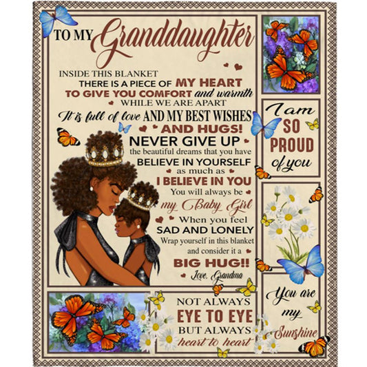 Personalized To My Granddaughter Grandma Love You Never Give Up Black Girl Gift Ideas Blanket, Mother's Day Blanket