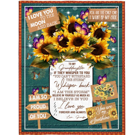 Personalized To My Granddaughter Grandpa Love You Sunflower Gift Ideas Blanket, Mother's Day Blanket