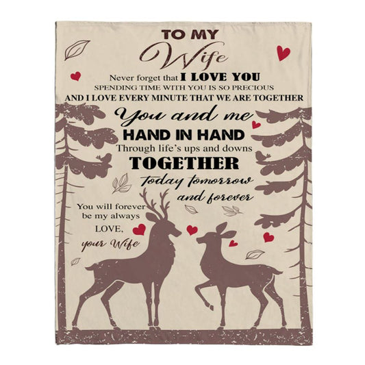 Personalized To My Wife Hand In Hand Forever Love Husband Gift Ideas Deer Blanket, Mother's Day Blanket