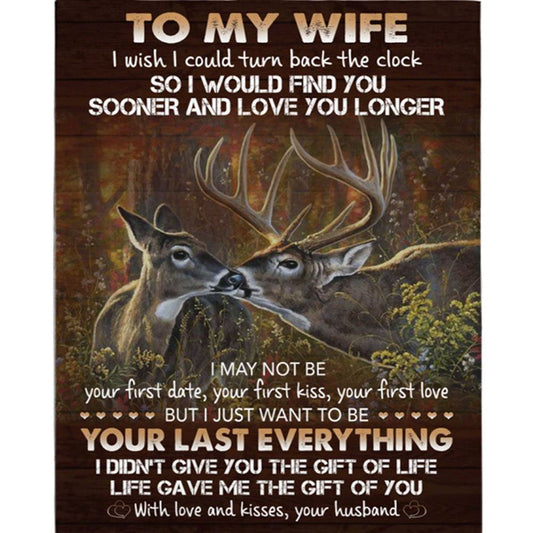 Personalized To My Wife I Wish Turn Back Clock Find You Sooner Love Longer Deer Couple Valentine's Day Fleece Blanket, Mother's Day Blanket