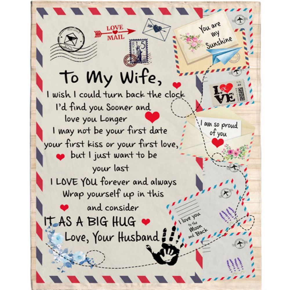 Personalized To My Wife Wish Find You Sooner Longer I Love You Forever Big Hug Husband Gift Letter Envelope Fleece Blanket, Mother's Day Blanket
