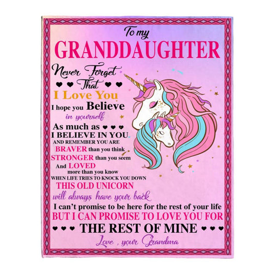To My Granddaughter Never Forget That I Love Believe In You Braver Stronger Gift From Grandma Unicorn Blanket, Mother's Day Blanket