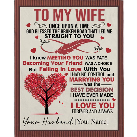 To My Wife Once Upon Time God Blessed Broken Road Led Me Straight To You Love You Personalized Fleece Blanket, Mother's Day Blanket