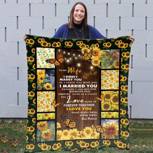 Anniversary Gifts For Wife, Sunflower Butterfly To My Wife Blanket, Birthday Gift For My Wife, Valentine Day Gift For Wife