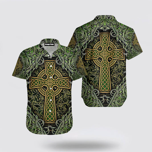 Amazing Celtic Cross St Patrick Green Irish Viking Nordic Knots Hawaiian Shirt Hoodifize