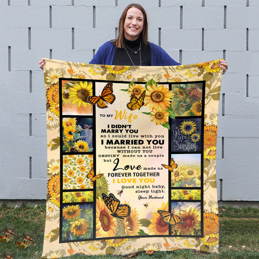 Best Anniversary Gift For Wife, Sunflower Butterfly To My Wife Blanket, Valentine Day Gift For Wife,  Birthday Gift Ideas For Wife