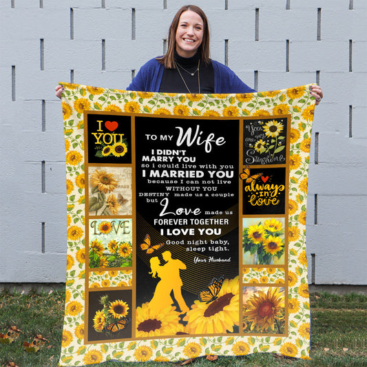 Birthday Present For Wife, Valentine Day Gift For Wife, Sunflower Butterfly To My Wife Blanket, Anniversary Gift For Wife