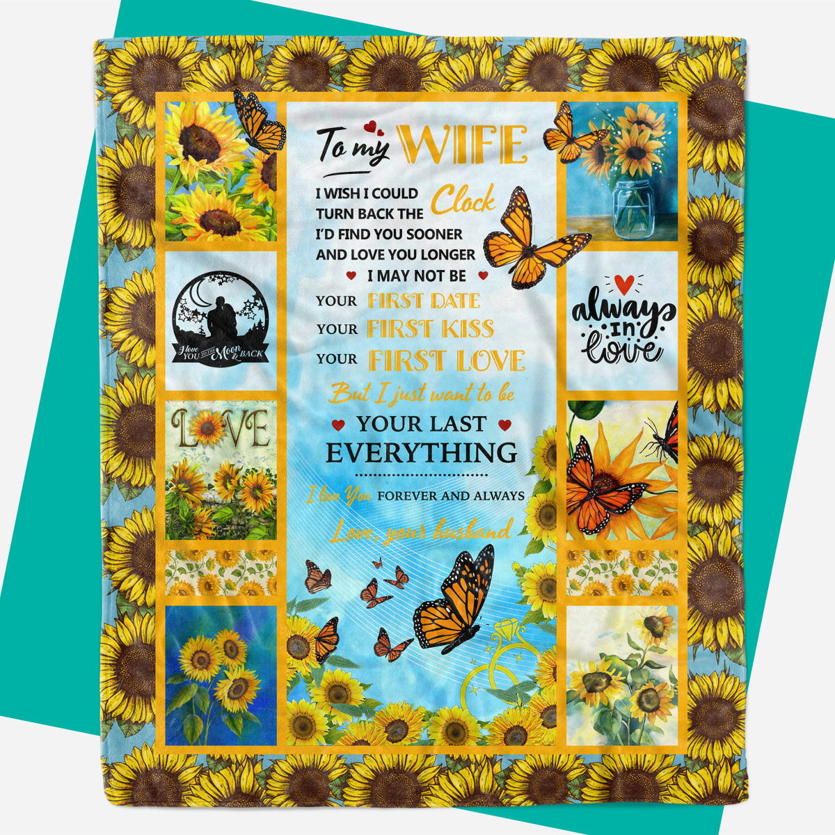 First Anniversary Gifts For Wife, Wife Birthday Gift Ideas, Sunflower Butterfly To My Wife Blanket, Anniversary Gift For Wife