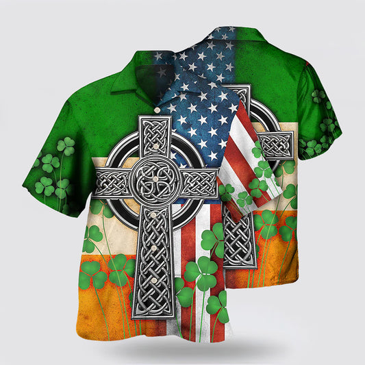 Irish American Flag Celtic Cross Irish Saint Patrick'S Day All Over Hawaiian shirt Hoodifize