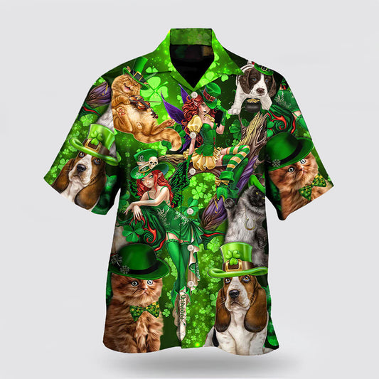 Irish Cat Girl St Patrick's Day Green Light Hawaiian Shirt Hoodifize