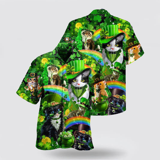 Irish Saint Patricks Day Cats Shamrocks Hawaiian Shirt Hoodifize