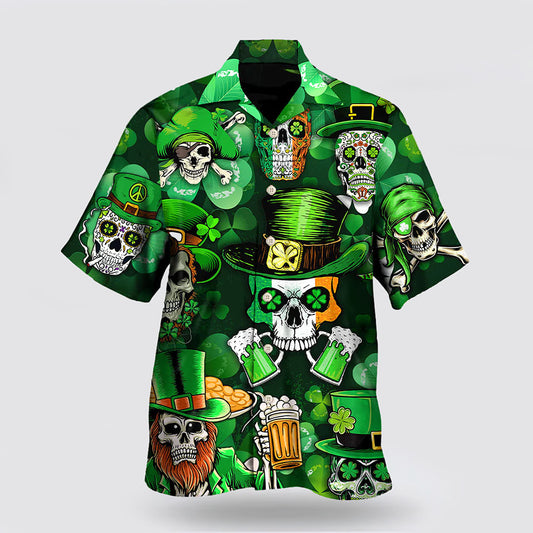 Irish Skull St Patrick's Day Green Light Hawaiian Shirt Hoodifize