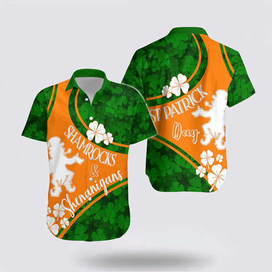 Saint Patrick Day Hawaiian Shirt Shamrocks And Shenanigans  Irish Flag Style  Hoodifize