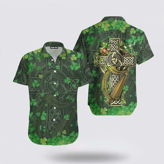 Saint Patrick's Day Shamrock The Celtic Cross Harp Irish Hawaiian Shirt Hoodifize