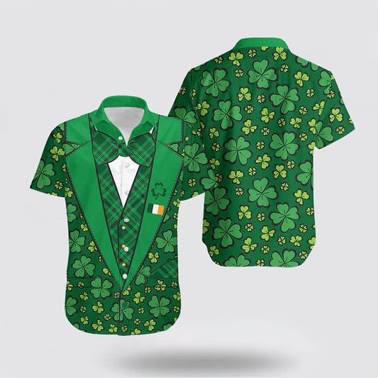 St Patrick's Day Hawaiian Shirt Suit Four Leaves Clover Style  Hoodifize
