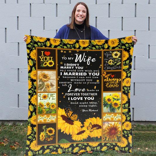 Sunflower Butterfly To My Wife Blanket, Best Anniversary Gift For Wife,  Birthday Gift Ideas For Wife, First Anniversary Gifts For Wife
