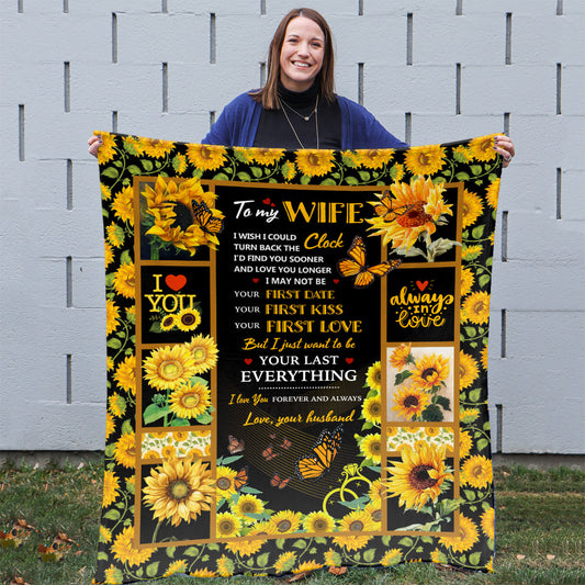 Sunflower Butterfly To My Wife Blanket, Best Anniversary Gift For Wife, Valentine Day Gift For Wife,  Anniversary Gifts For Wife