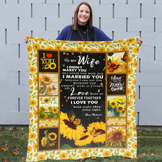 Sunflower Butterfly To My Wife Blanket, Birthday Present For Wife,  Anniversary Gifts For Wife,  Birthday Gift Ideas For Wife