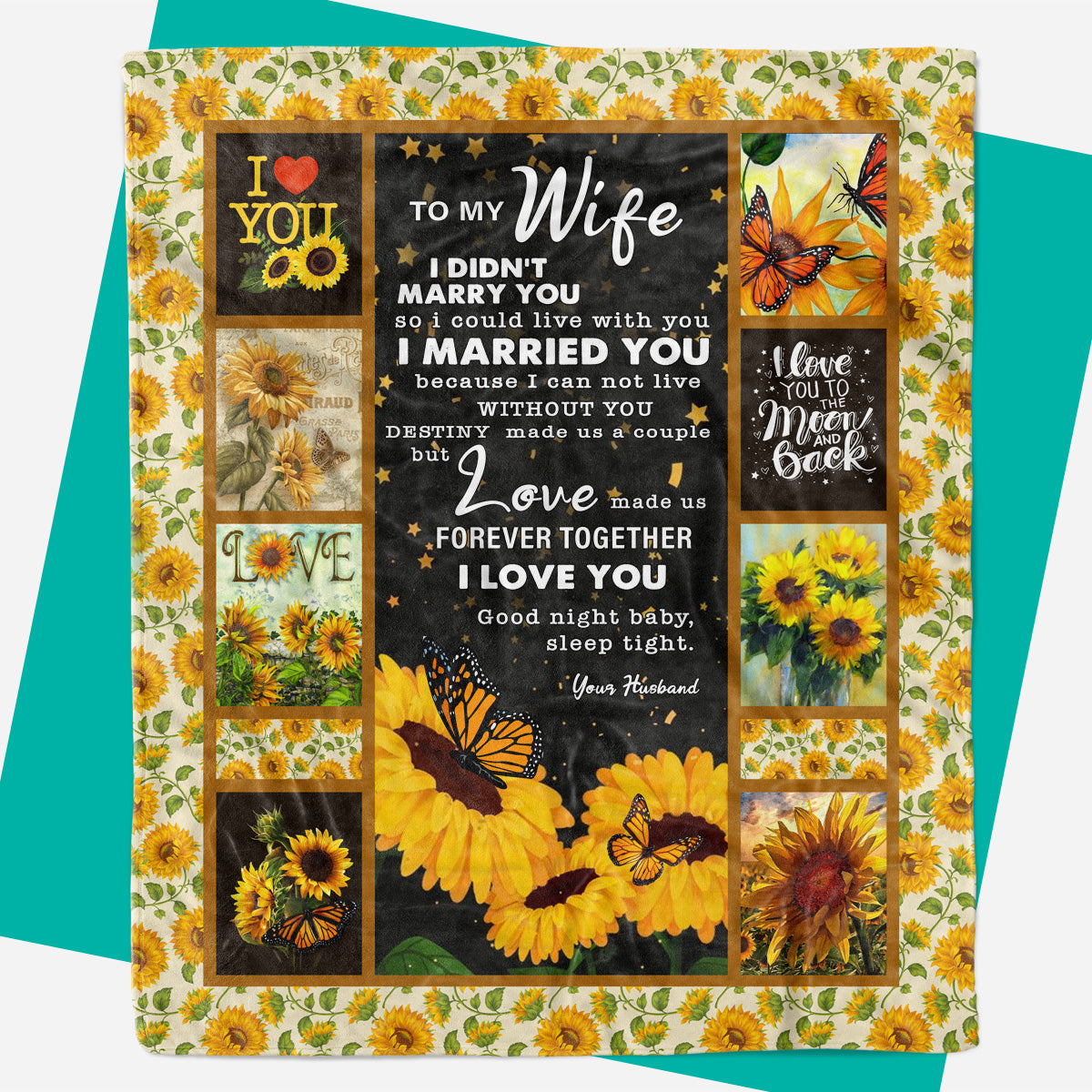 Sunflower Butterfly To My Wife Blanket, Birthday Present For Wife,  Anniversary Gifts For Wife,  Birthday Gift Ideas For Wife