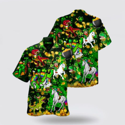 Unicorn Dinosaur Saint Patrick Hawaiian Shirt Hoodifize