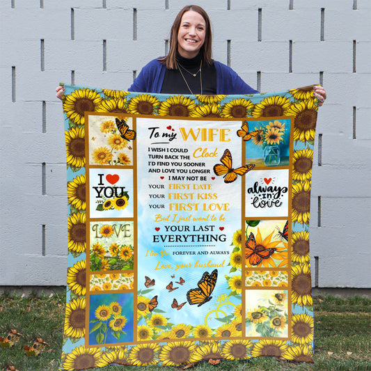 Wife Birthday Gift Ideas,  Birthday Gift Ideas For Wife, Sunflower Butterfly To My Wife Blanket,  Anniversary Gifts For Wife