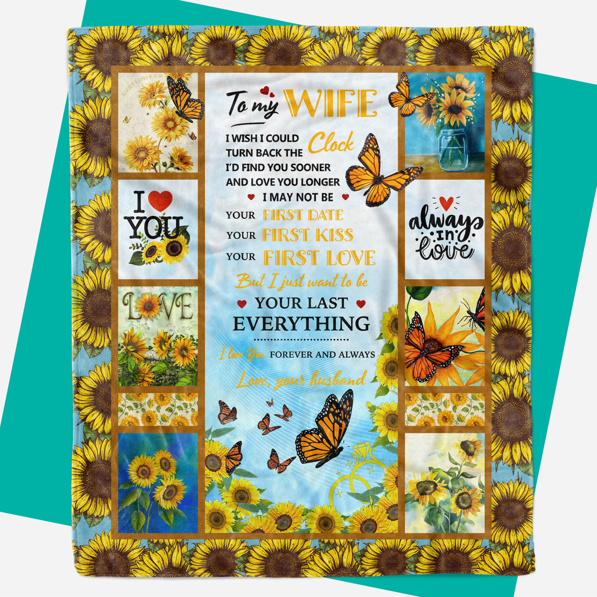 Wife Birthday Gift Ideas,  Birthday Gift Ideas For Wife, Sunflower Butterfly To My Wife Blanket,  Anniversary Gifts For Wife