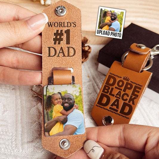 Best #1 Dad, Custom Leather Photo Keychain, Personalized Photo Keychains