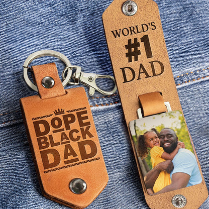 Best #1 Dad, Custom Leather Photo Keychain, Personalized Photo Keychains