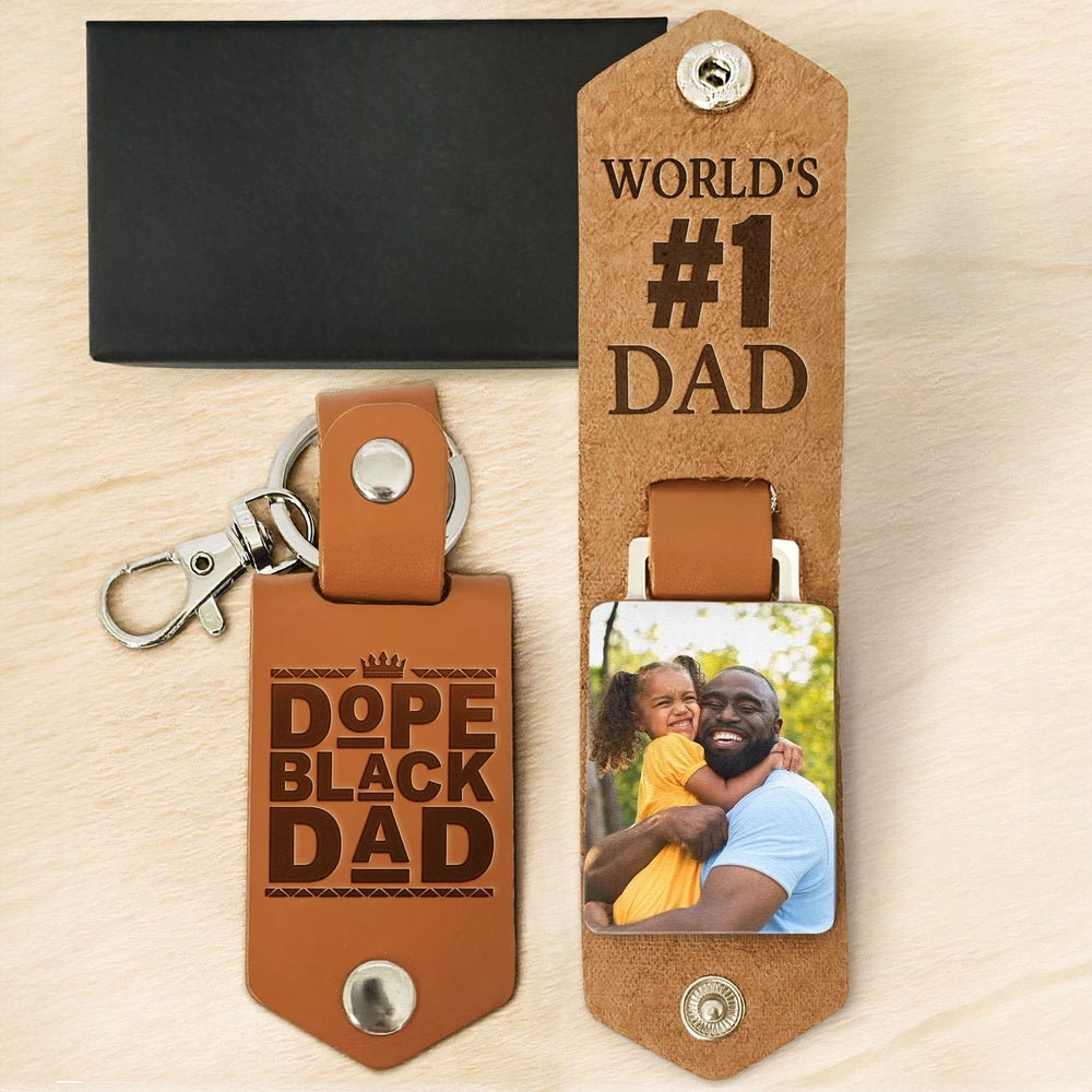 Best #1 Dad, Custom Leather Photo Keychain, Personalized Photo Keychains