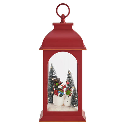 Tabletop Red Christmas Snowman Winter Scene Diorama Lighted Lantern Decoration - Small