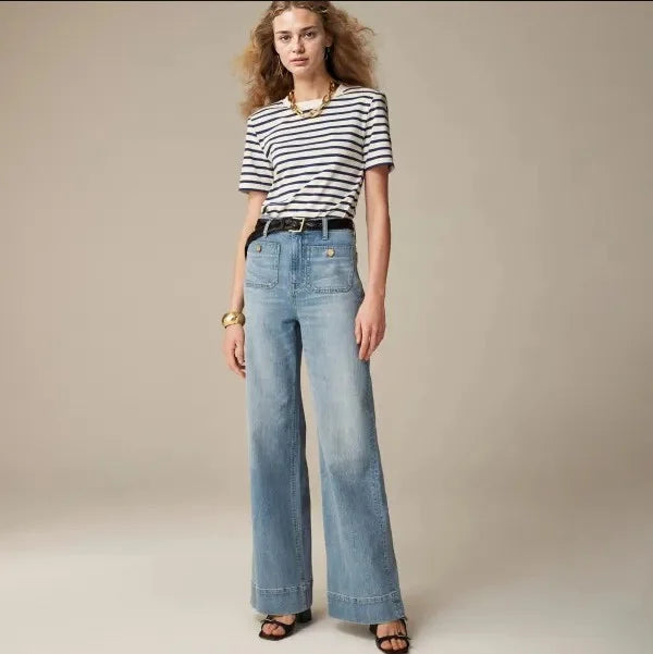 Tummy Control Sailor Wide Leg Jeans Trouser