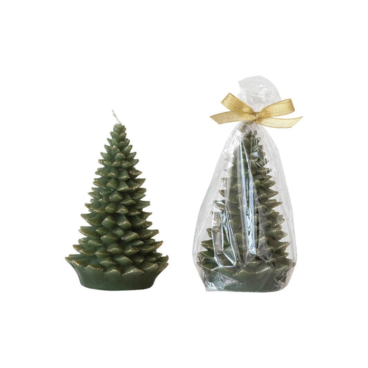 Unscented Tree Shaped Candle With Gold Tips - Gift For Christmas